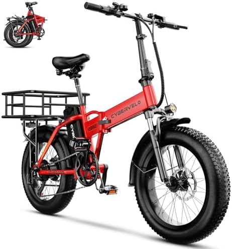 Cybervelo 750W Folding Electric Bike  48V 20 8AH/50AH Large Removable Battery E Bike  20 MPH  80 Miles Max Range  20 Fat Tire Electric Bike for Adults  Adult Electric Bicycles for Commute