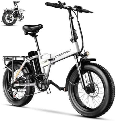 Cybervelo 750W Folding Electric Bike  48V 20 8AH/50AH Large Removable Battery E Bike  20 MPH  80 Miles Max Range  20 Fat Tire Electric Bike for Adults  Adult Electric Bicycles for Commute