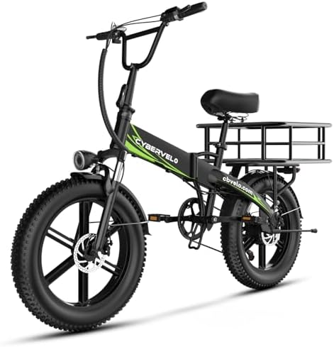 Cybervelo 750W Folding Electric Bike  48V 20 8AH/50AH Large Removable Battery E Bike  20 MPH  80 Miles Max Range  20 Fat Tire Electric Bike for Adults  Adult Electric Bicycles for Commute