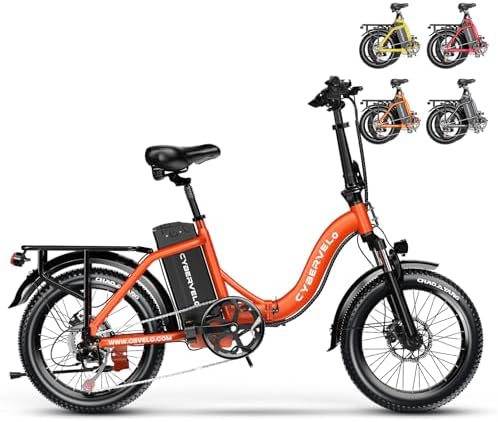 Cybervelo 750W Folding Electric Bike  48V 20 8AH/50AH Large Removable Battery E Bike  20 MPH  80 Miles Max Range  20 Fat Tire Electric Bike for Adults  Adult Electric Bicycles for Commute