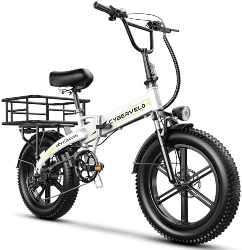 Cybervelo 750W Folding Electric Bike  48V 20 8AH/50AH Large Removable Battery E Bike  20 MPH  80 Miles Max Range  20 Fat Tire Electric Bike for Adults  Adult Electric Bicycles for Commute