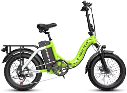 Cybervelo 750W Folding Electric Bike  48V 20 8AH/50AH Large Removable Battery E Bike  20 MPH  80 Miles Max Range  20 Fat Tire Electric Bike for Adults  Adult Electric Bicycles for Commute