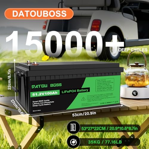 DATOUBOSS 48V 100Ah LiFePO4 Golf Cart Battery with 16S LiFePO  cell 48V 100AH Lithium Battery with 200A BMS  15 000  Deep Cycle & Max 5120Wh for Solar RV  Off Grid Applications  Boat  Backup Power