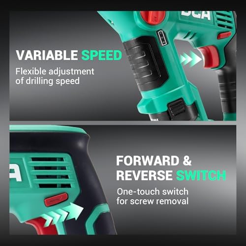 DCA 12V Cordless Drill Set SDS Plus Hammer Drill  1J 3 IN 1 Power Drill with Variable Speed  2 2 0Ah Battery  0 900 RPM/5600 BPM  with 3/8 Drill Chuck  4 Drill Bits for Concrete  Brick  Metal  Wood