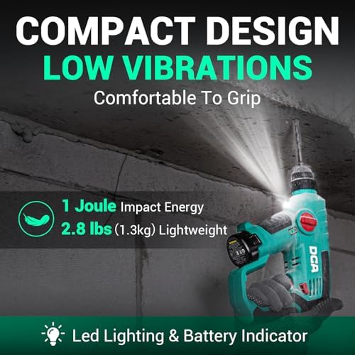 DCA 12V Cordless Drill Set SDS Plus Hammer Drill  1J 3 IN 1 Power Drill with Variable Speed  2 2 0Ah Battery  0 900 RPM/5600 BPM  with 3/8 Drill Chuck  4 Drill Bits for Concrete  Brick  Metal  Wood