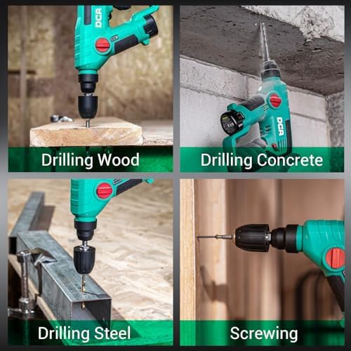 DCA 12V Cordless Drill Set SDS Plus Hammer Drill  1J 3 IN 1 Power Drill with Variable Speed  2 2 0Ah Battery  0 900 RPM/5600 BPM  with 3/8 Drill Chuck  4 Drill Bits for Concrete  Brick  Metal  Wood