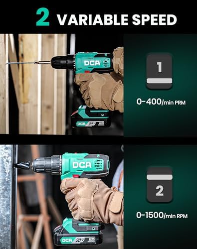 DCA Cordless Drill Set  354 in lbs Torque  3/8 Keyless Chuck  Electric Power Drill with 2 0Ah Battery and Charger 18 1 Position 25 Piece 20V Drill Driver Kit  ADJZ2035
