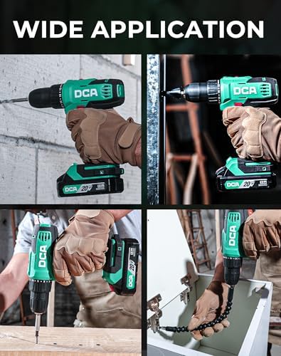 DCA Cordless Drill Set  354 in lbs Torque  3/8 Keyless Chuck  Electric Power Drill with 2 0Ah Battery and Charger 18 1 Position 25 Piece 20V Drill Driver Kit  ADJZ2035