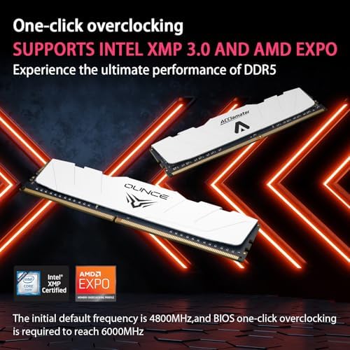 DDR5 RAM 32GB  16GB 2  6000MHz  PC5 48000  CL40 1 35V  XMP3 0/Expo  Desktop  DIMM  Computer Memory with Heatsink White Acclamator