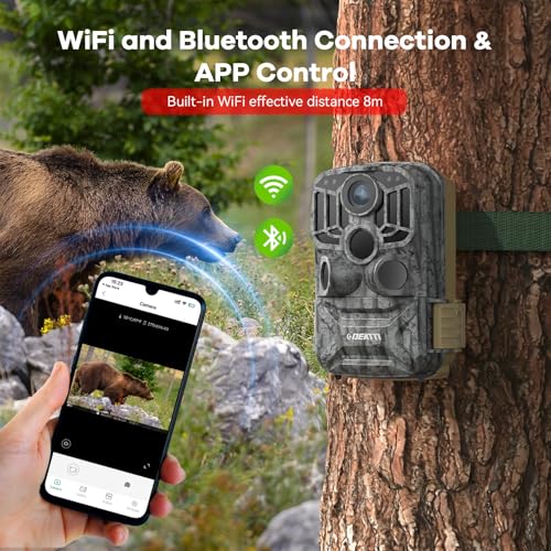 DEATTI Cámara de rastro 48MP 4K cámara de juego con 8 baterías, tarjeta SD de 32 GB, conexión WiFi Bluetooth, cámaras de rastro con visión nocturna activada por movimiento, impermeable, para vida