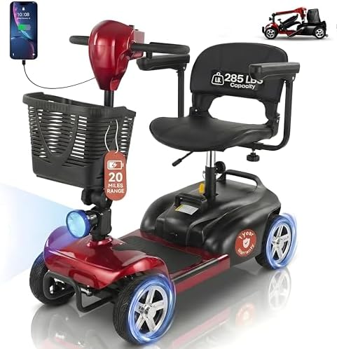 DECOMIL Mobility Scooter for Seniors   20 Miles Range  4 Wheel Foldable Electric Scooter  24V 20Ah Battery  300W Motor  285 lbs Capacity  Travel Scooter with USB Charging Input