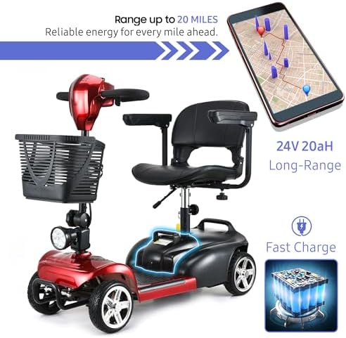 DECOMIL Mobility Scooter for Seniors   20 Miles Range  4 Wheel Foldable Electric Scooter  24V 20Ah Battery  300W Motor  285 lbs Capacity  Travel Scooter with USB Charging Input