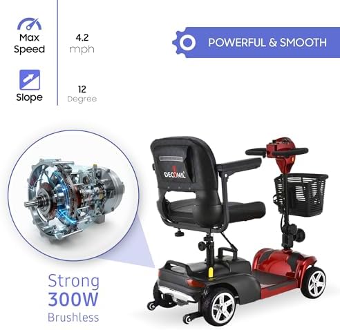 DECOMIL Mobility Scooter for Seniors   20 Miles Range  4 Wheel Foldable Electric Scooter  24V 20Ah Battery  300W Motor  285 lbs Capacity  Travel Scooter with USB Charging Input