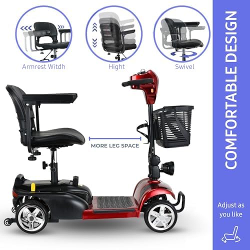 DECOMIL Mobility Scooter for Seniors   20 Miles Range  4 Wheel Foldable Electric Scooter  24V 20Ah Battery  300W Motor  285 lbs Capacity  Travel Scooter with USB Charging Input