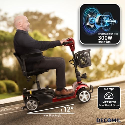 DECOMIL Mobility Scooter for Seniors   20 Miles Range  4 Wheel Foldable Electric Scooter  24V 20Ah Battery  300W Motor  285 lbs Capacity  Travel Scooter with USB Charging Input
