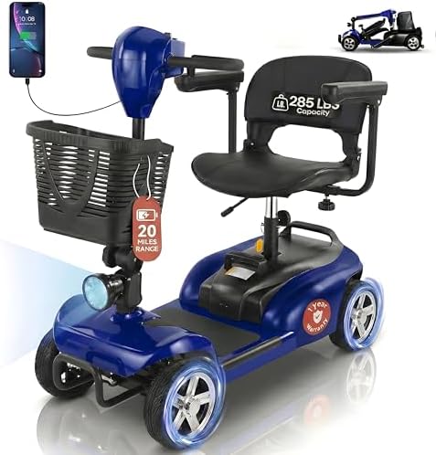 DECOMIL Mobility Scooter for Seniors   20 Miles Range  4 Wheel Foldable Electric Scooter  24V 20Ah Battery  300W Motor  285 lbs Capacity  Travel Scooter with USB Charging Input