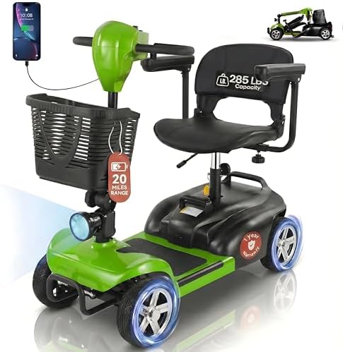 DECOMIL Mobility Scooter for Seniors   20 Miles Range  4 Wheel Foldable Electric Scooter  24V 20Ah Battery  300W Motor  285 lbs Capacity  Travel Scooter with USB Charging Input