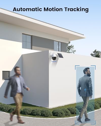 DEKCO Solar Security Camera Outdoor Wireless  Battery Powered  Panoramic Pan Tilt Zoom  Auto Motion Tracking  True 2K  Color Night Vision  Spotlight  2 Way Talk