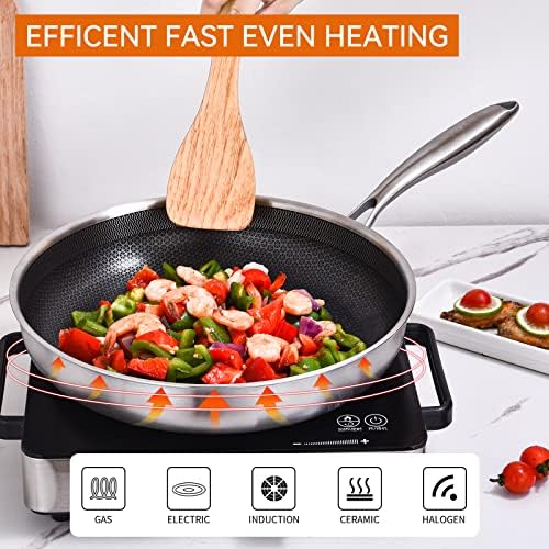 DELARLO Kitchen Whole Body Tri Ply Stainless Steel Frying Pan  12 inch Stainless Steel  Oven safe induction skillet  Pots and Pans set Suitable for All Stove