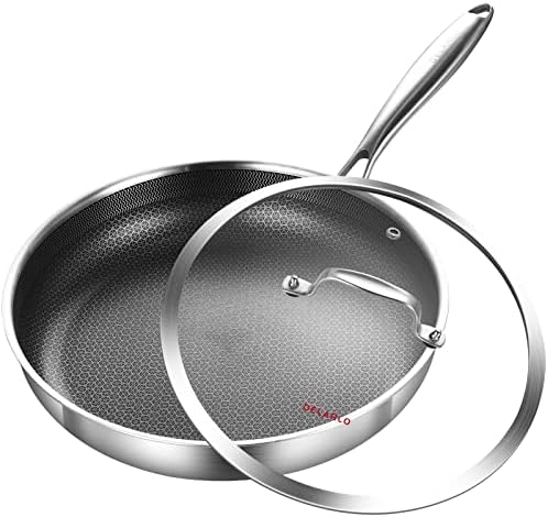 DELARLO Kitchen Whole Body Tri Ply Stainless Steel Frying Pan  12 inch Stainless Steel  Oven safe induction skillet  Pots and Pans set Suitable for All Stove
