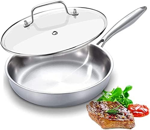 DELARLO Kitchen Whole Body Tri Ply Stainless Steel Frying Pan  12 inch Stainless Steel  Oven safe induction skillet  Pots and Pans set Suitable for All Stove