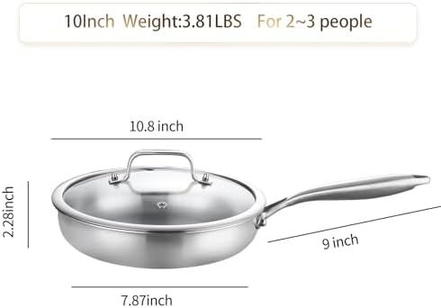 DELARLO Kitchen Whole Body Tri Ply Stainless Steel Frying Pan  12 inch Stainless Steel  Oven safe induction skillet  Pots and Pans set Suitable for All Stove