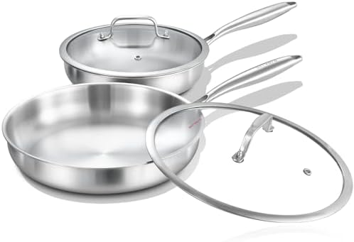DELARLO Kitchen Whole Body Tri Ply Stainless Steel Frying Pan  12 inch Stainless Steel  Oven safe induction skillet  Pots and Pans set Suitable for All Stove