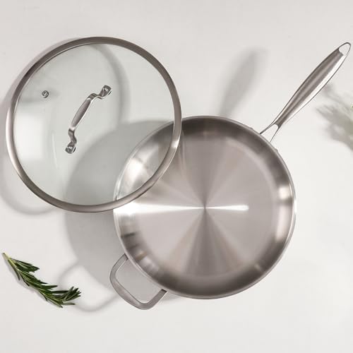 DELARLO Kitchen Whole Body Tri Ply Stainless Steel Frying Pan  12 inch Stainless Steel  Oven safe induction skillet  Pots and Pans set Suitable for All Stove