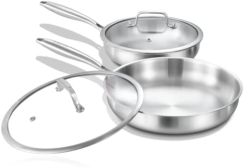 DELARLO Kitchen Whole Body Tri Ply Stainless Steel Frying Pan  12 inch Stainless Steel  Oven safe induction skillet  Pots and Pans set Suitable for All Stove