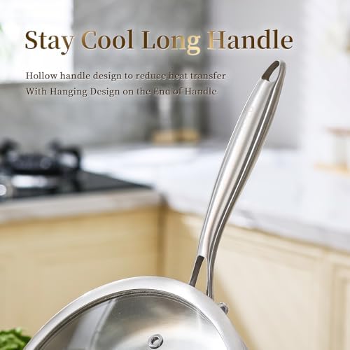 DELARLO Kitchen Whole Body Tri Ply Stainless Steel Frying Pan  12 inch Stainless Steel  Oven safe induction skillet  Pots and Pans set Suitable for All Stove