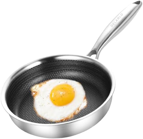 DELARLO Kitchen Whole Body Tri Ply Stainless Steel Frying Pan  12 inch Stainless Steel  Oven safe induction skillet  Pots and Pans set Suitable for All Stove
