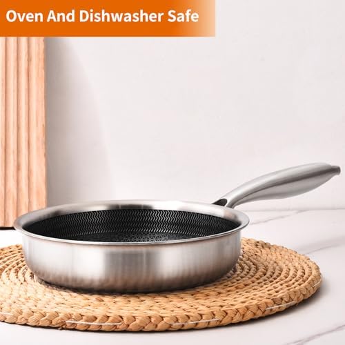 DELARLO Kitchen Whole Body Tri Ply Stainless Steel Frying Pan  12 inch Stainless Steel  Oven safe induction skillet  Pots and Pans set Suitable for All Stove
