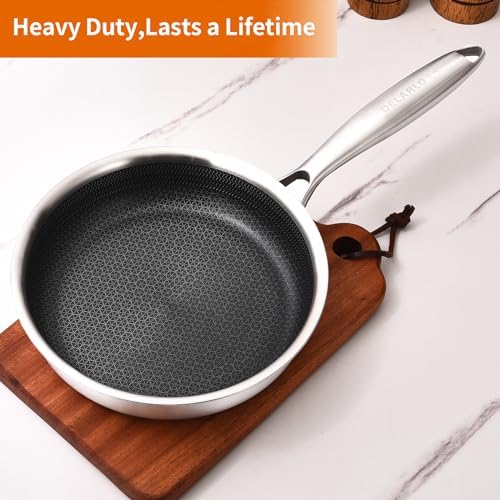 DELARLO Kitchen Whole Body Tri Ply Stainless Steel Frying Pan  12 inch Stainless Steel  Oven safe induction skillet  Pots and Pans set Suitable for All Stove