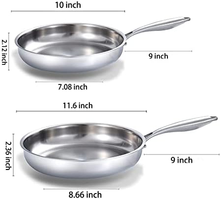 DELARLO Kitchen Whole Body Tri Ply Stainless Steel Frying Pan  12 inch Stainless Steel  Oven safe induction skillet  Pots and Pans set Suitable for All Stove
