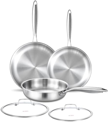 DELARLO Kitchen Whole Body Tri Ply Stainless Steel Frying Pan  12 inch Stainless Steel  Oven safe induction skillet  Pots and Pans set Suitable for All Stove