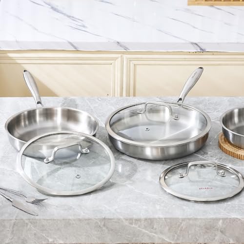 DELARLO Kitchen Whole Body Tri Ply Stainless Steel Frying Pan  12 inch Stainless Steel  Oven safe induction skillet  Pots and Pans set Suitable for All Stove