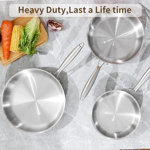 DELARLO Kitchen Whole Body Tri Ply Stainless Steel Frying Pan  12 inch Stainless Steel  Oven safe induction skillet  Pots and Pans set Suitable for All Stove