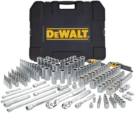 DEWALT 192 Pcs  Mechanics Tool Set  1/2  1/4  3/8 Socket Set  SAE and Metric Socket Wrench Set  Hard Shell Tool Box  DWMT75049