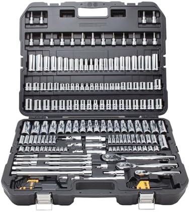DEWALT 192 Pcs  Mechanics Tool Set  1/2  1/4  3/8 Socket Set  SAE and Metric Socket Wrench Set  Hard Shell Tool Box  DWMT75049