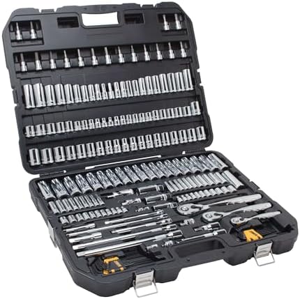 DEWALT 192 Pcs  Mechanics Tool Set  1/2  1/4  3/8 Socket Set  SAE and Metric Socket Wrench Set  Hard Shell Tool Box  DWMT75049