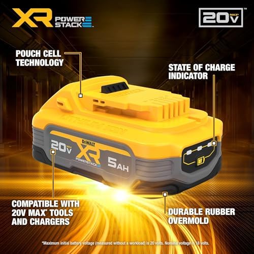 DEWALT 20V MAX Battery  POWERSTACK  More Power More Compact  Rechargeable 5Ah Lithium Ion Battery  DCBP520 