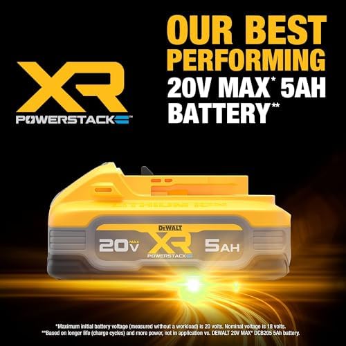 DEWALT 20V MAX Battery  POWERSTACK  More Power More Compact  Rechargeable 5Ah Lithium Ion Battery  DCBP520 