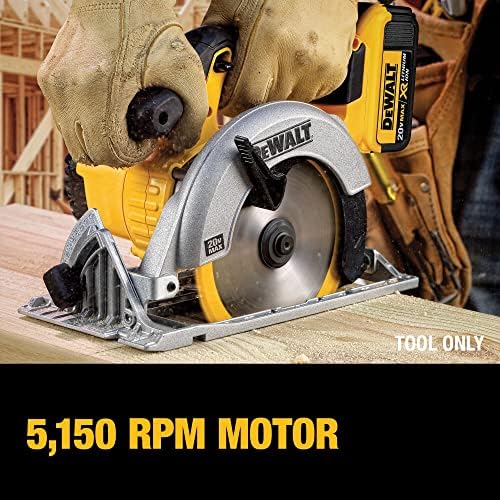 DEWALT 20V MAX Circular Saw  Cordless Sidewinder Style Portable  6 1/2 Inch Blade  5150 RPM  0 50 Degree Bevel Capability  Battery Not Included  DCS391B