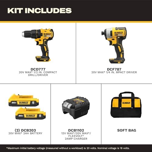 DEWALT 20V MAX Cordless Drill and Impact Driver  Power Drill Brushless 2 Tool Power Tool Combo Kit  Includes 2 Batteries  Charger and Bag  DCK277D2