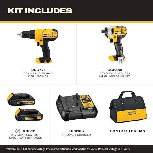 DEWALT 20V MAX Cordless Drill and Impact Driver  Power Tool Combo Kit   Includes 2 Batteries  Charger and Bag  DCK240C2 
