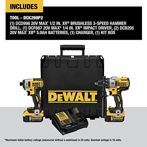 DEWALT 20V MAX Hammer Drill and Impact Driver  Cordless Power Tool Combo Kit with 2 Batteries and Charger  DCK299M2