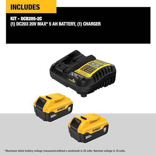 DEWALT 20V MAX Lithium Ion Battery 2 Pack and Charger  5 0 Ah  Battery Starter Kit  DCB205 2c 