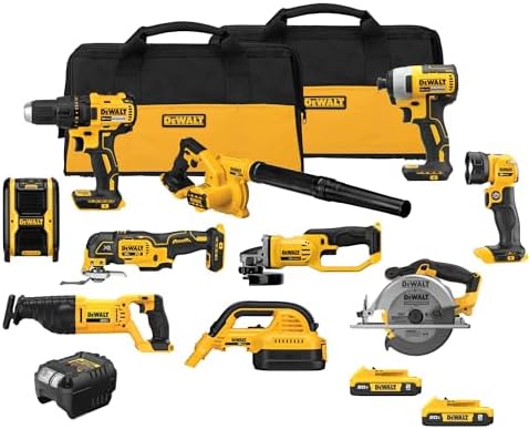 DEWALT Kit combinado de herramientas eléctricas de 20 V Max, juego de 10 herramientas eléctricas inalámbricas, 2 baterías, cargador y 2 bolsas incluidas, kit combinado sin escobillas DEWALT (DCK1021D2)