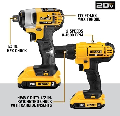 DEWALT Kit combinado de herramientas eléctricas de 20 V Max, juego de 10 herramientas eléctricas inalámbricas, 2 baterías, cargador y 2 bolsas incluidas, kit combinado sin escobillas DEWALT (DCK1021D2)