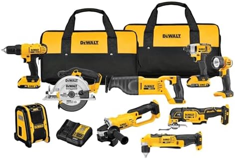 DEWALT 20V MAX Power Tools  9 Cordless Tool Combo  Impact and Drill Driver  Oscillating Tool  Grinder Circular and Reciprocating Saw Right Angle Drill Speaker LED Light  2 Batteries Charger  DCK940D2 